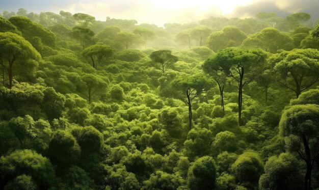 Klasyczny zielony krajobraz Forestmounthouse Naturalne tło Dla ilustracji książki z banerami i pocztówkami Stworzone przy użyciu narzędzi AI