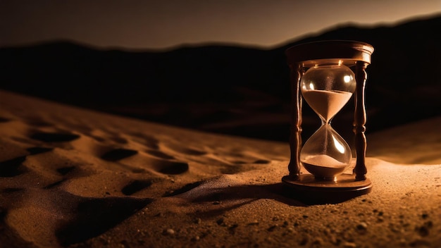 Zdjęcie klepsydra na pustyni o zachodzie słońca