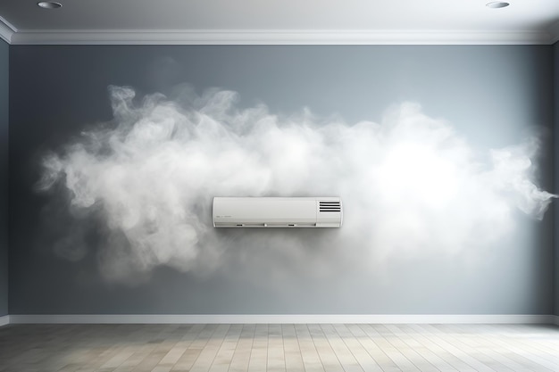 Klimatyzator w pustym pokoju z rozpryskami dymu 3d rendering