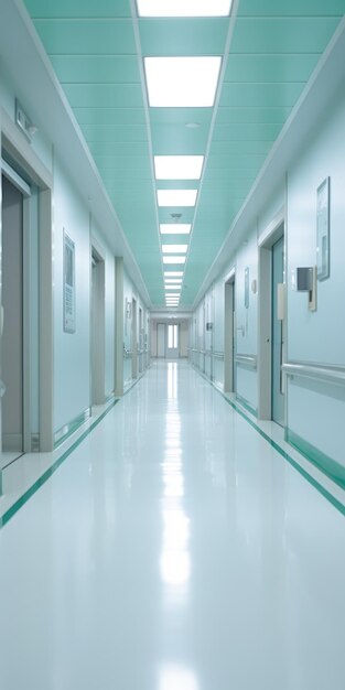 Kliniczny spokój pusty korytarz szpitalny z tłem pokoju