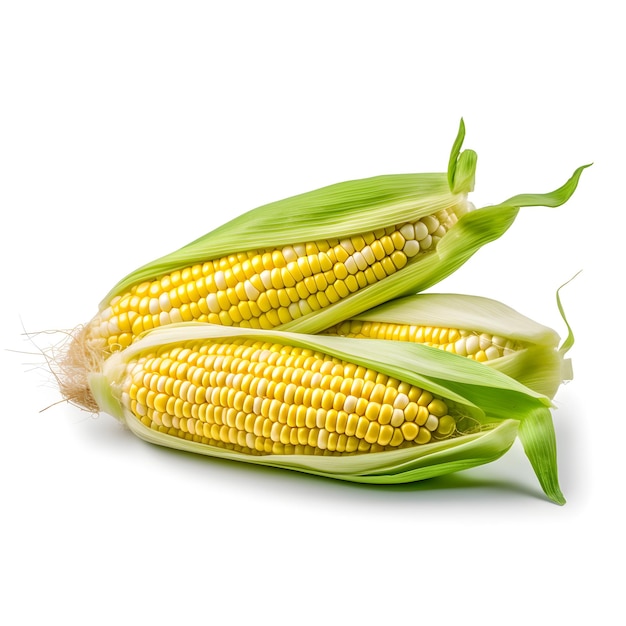 Kłos kukurydzy jest na białym tle z białym tłem.