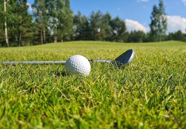 Klub golfowy na polu golfowym putter i piłka