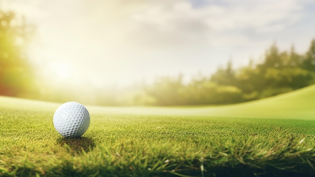 Klub golfowy Swing and Putt i piłka na trawiastej panoramie