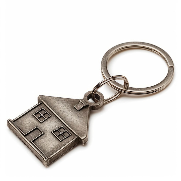 Klucz do domu z kluczykiem w kształcie domu izolowanym na białym tle
