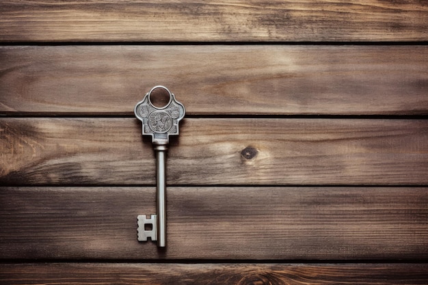Zdjęcie klucz wisi na drewnianej ścianie.