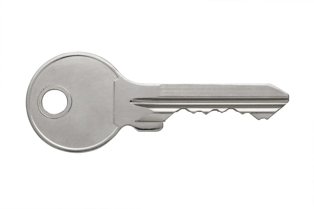 Zdjęcie klucze metalowe mieszkanie błyszczący na białym tle na białym tle, klucz płaski