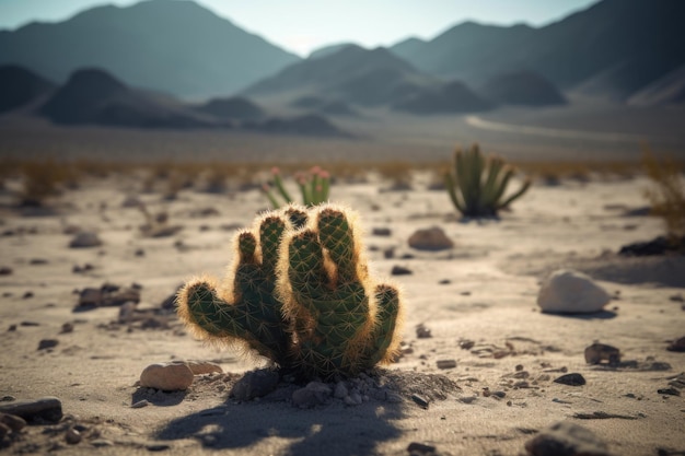 Kłujący kaktus na pustyni, generujący ai upałów