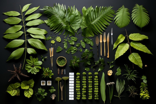 Knolling of plants layout Piękne zdjęcie ilustracji Generative AI