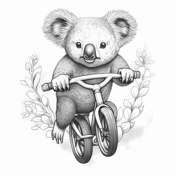 Zdjęcie koala na rowerze w morzu
