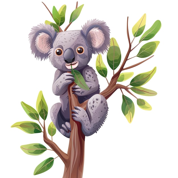 Zdjęcie koala siedząca na gałęzi drzewa i jedząca liście job id 2a9ffe43c3f140a99b256de0717334bf