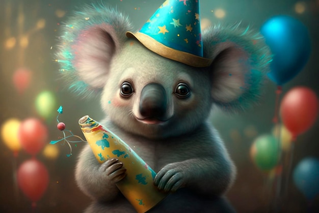 Koala urządza przyjęcie karnawałowe Treść generowana przez sztuczną inteligencję
