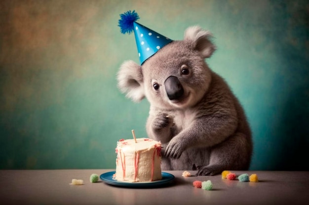 Koala z tortem urodzinowym