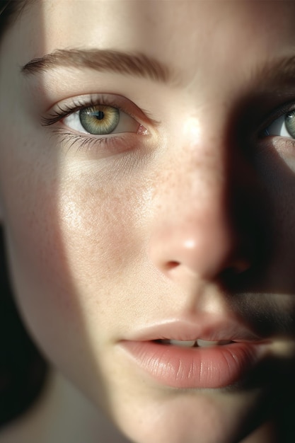 Kobieca twarz z zielonymi oczami i cieniem jej oczu