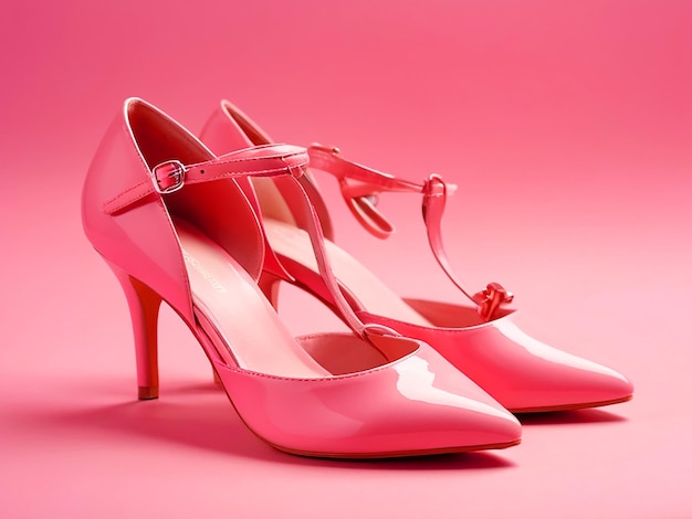 Zdjęcie kobiece buty różowy kolor na różowym tle hd darmowy obraz