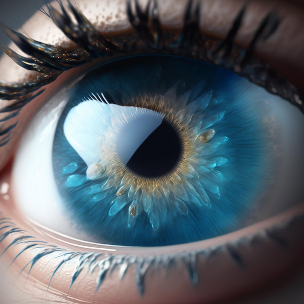 Kobiece oko z niebieską źrenicą w zbliżeniu