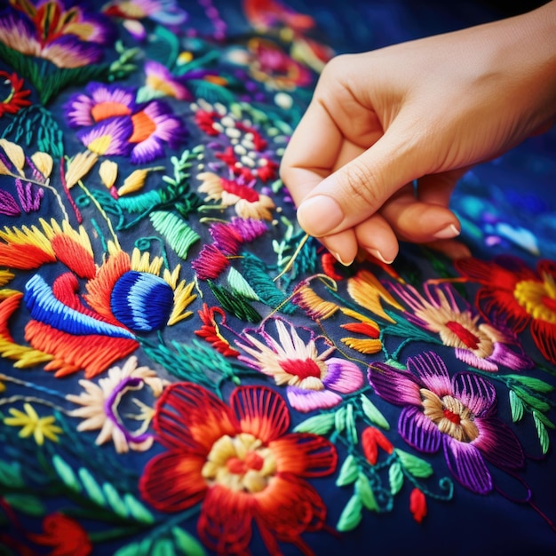 Kobiece ręce robią na drutach koc w stylu etno, ręcznie robiony, tradycyjny na drutach