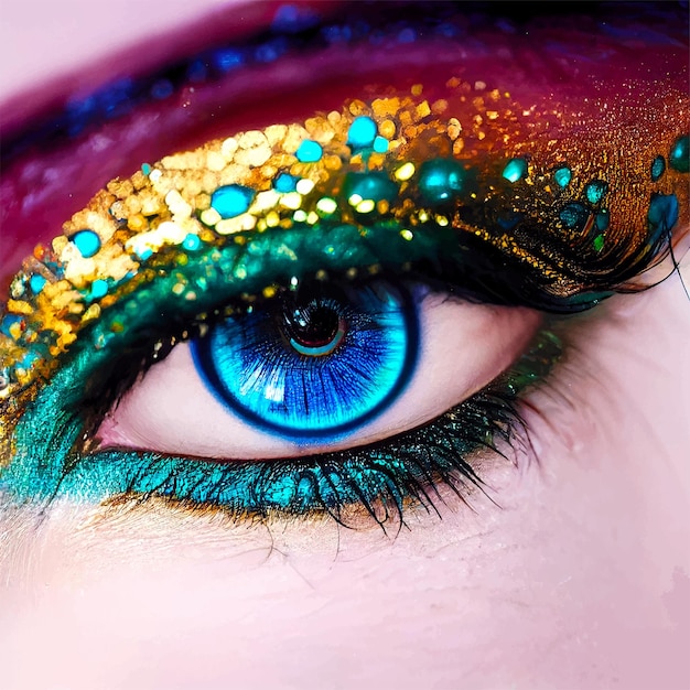 Kobiecy makijaż oczu Piękne kolorowe Magiczne Fantasy Pretty Female Eye.