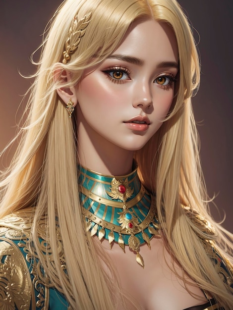 Kobieta atrakcyjna młoda piękna długie włosy blond królowa farby twarz Indianer Amazone