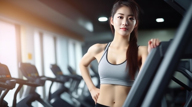 Kobieta azjatyckich wykonywania w siłowni M?oda kobieta treningu w przydatno?ci