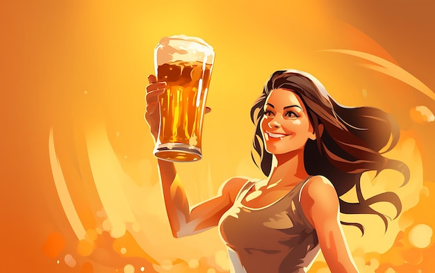 Kobieta barmanka trzyma świeżo nalane piwo