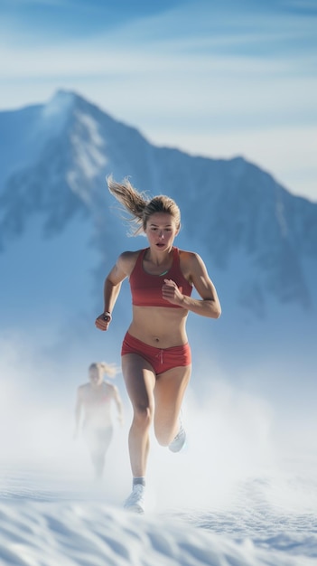 Kobieta biegająca po śniegu żeński biegacz