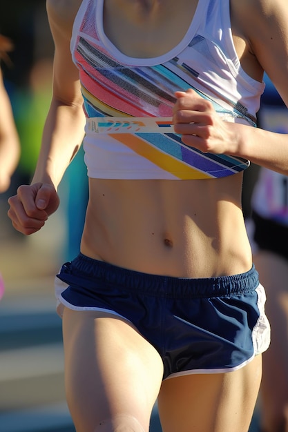 Kobieta biegnąca w staniku sportowym w maratonie