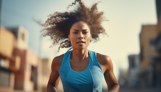 Kobieta biegnie 100 metrów na świeżym powietrzu.