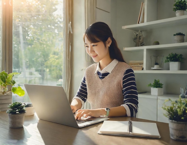 Zdjęcie kobieta biznesowa pracująca na laptopie kobieta freelancer pracująca z domu