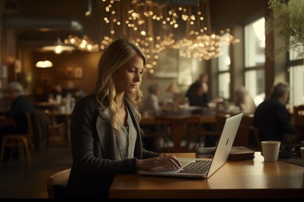 Kobieta biznesu pracująca na laptopie w sklepie z kawą 284_block_0_1jpg