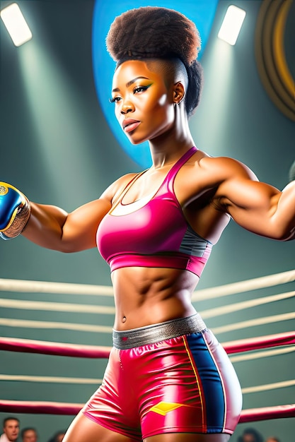 Kobieta bokser stojąca na ringu