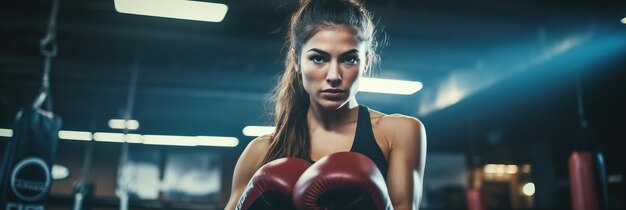 Kobieta bokserka uderza w podkładki koncentracji na ringu bokserskim