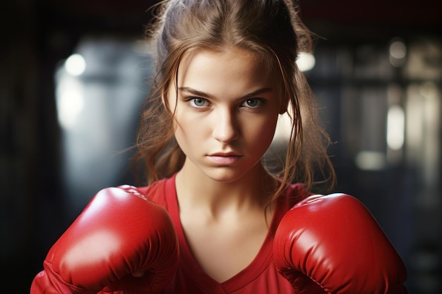 Kobieta bokserka w stroju bokserskim ćwiczy w obozie bokserskim