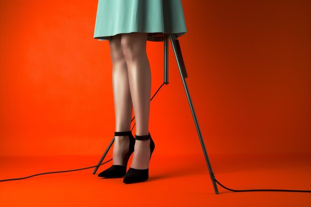 Zdjęcie kobieta butów vintage niebieski piękny koncept stopy kolorowe nogi mody czerwony generatywny ai