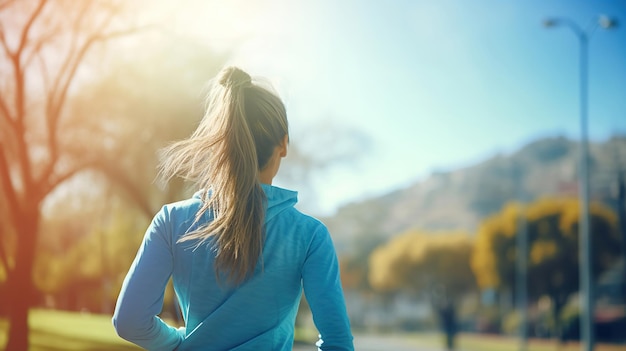 Kobieta ćwiczy w parku w pięknym świetle słonecznym Generative Ai