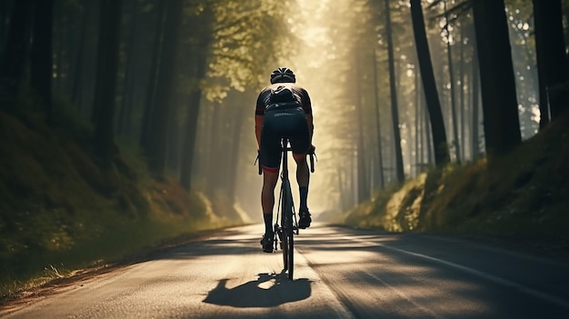 Kobieta cyklistka na rowerze na asfaltowej drodze