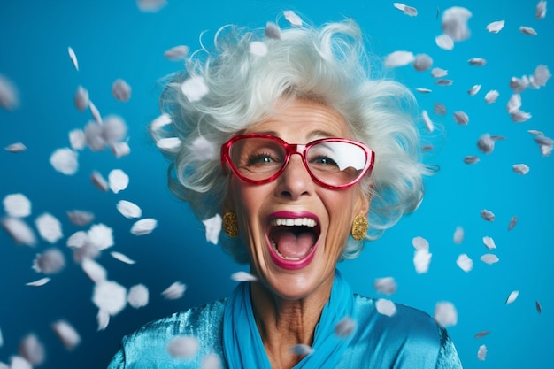 Zdjęcie kobieta dojrzałe starszy szczęśliwy portret dorosłych babcia piękny wiek emerytowana osoba wyrażenie styl życia radosny starszy uśmiech pani tło kaukaski kobieta stara twarz