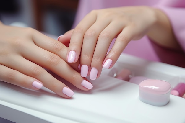 Kobieta dostaje fachowy manicure Opieka poleruje Generuje Ai