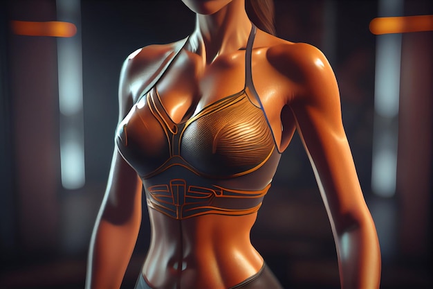 Kobieta fitness torso w odzieży sportowej patrząc w dół młoda modelka z muskularnym ciałem w