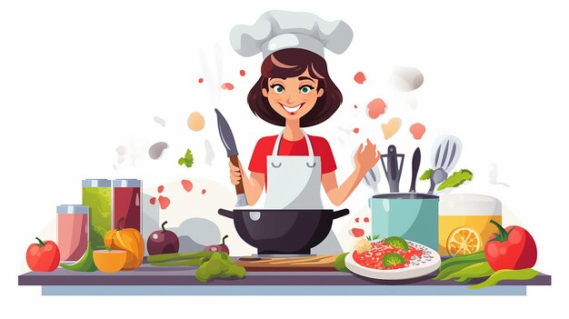 Zdjęcie kobieta gotująca w domu dziewczyna w kuchni wektor dziewczyny