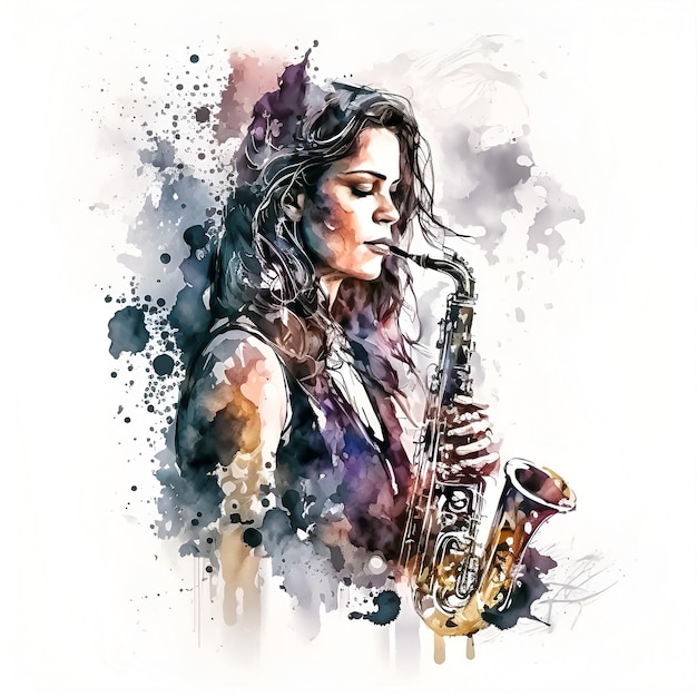 Kobieta gra na saksofonie Ilustracja AI generacji