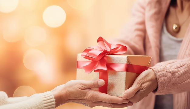 kobieta i babcia dają prezent wnuczce prezenty świąteczne