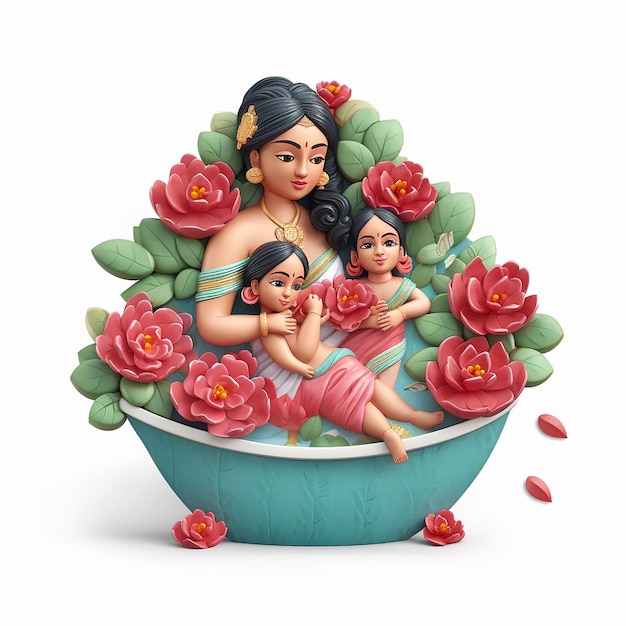 Kobieta i jej dwoje dzieci są w wannie z kwiatami.