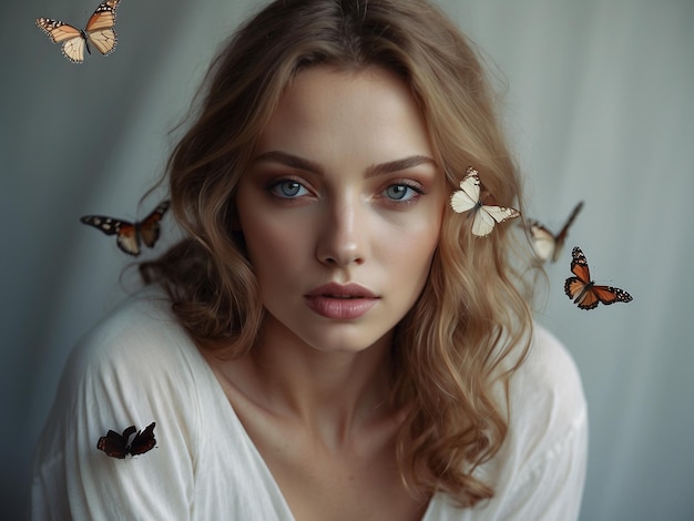 Zdjęcie kobieta i motyle