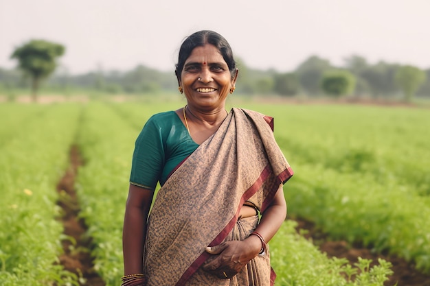 Kobieta indyjski rolnik uśmiecha się azjatyckie lato Generuje AI