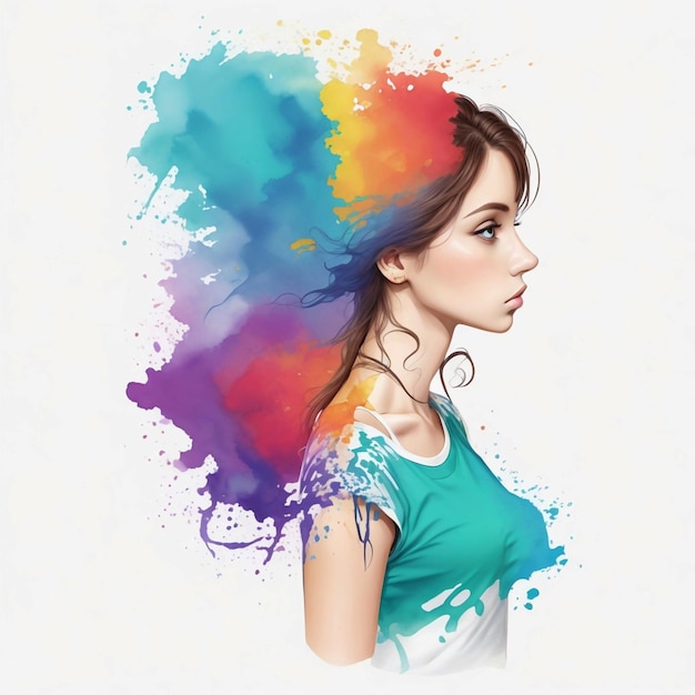 Zdjęcie kobieta koszulka wzór szablon kolor wody tło