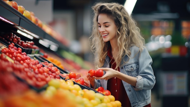 kobieta kupuje owoce w supermarkecie Zakupy spożywcze