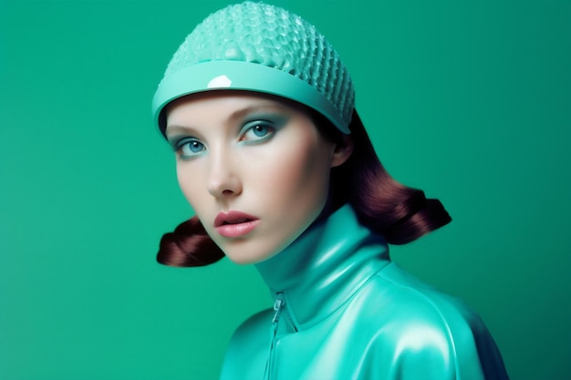 Kobieta lateksowe okulary kolorowy portret piękna kreatywna moda lato sztuka kapelusz Generative AI