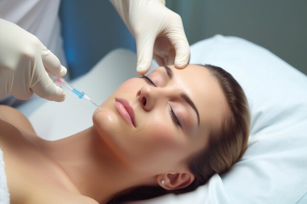 Kobieta leczenie piękna klinika kosmetologia wstrzyknięcie twarzy kobieta lekarz terapii skóry