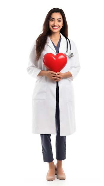 Kobieta lekarz kardiolog trzymając serce w ręku