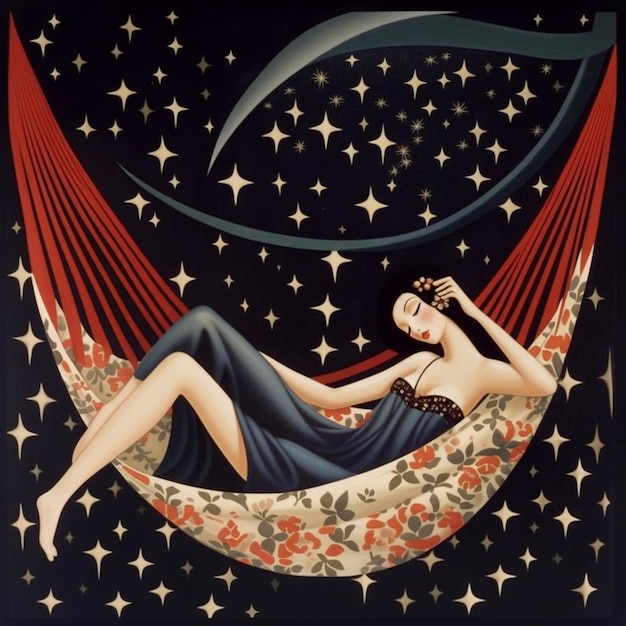 Kobieta leżąca w hamaku z gwiazdami.